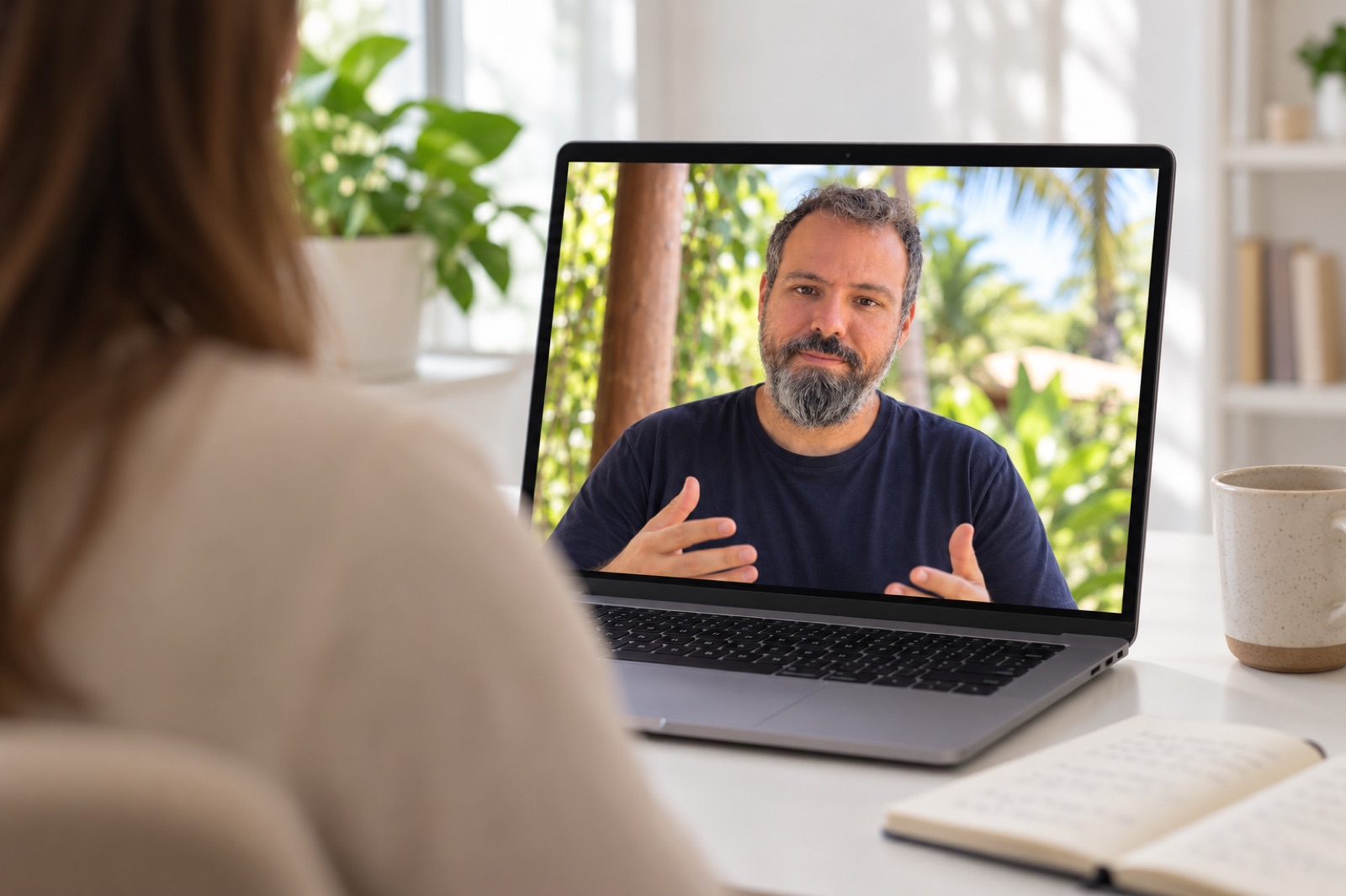 Rafael Brasil em uma sessão de diagnóstico online com uma terapeuta